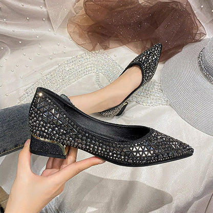 Low Heel Rhinestone Soft Sole Shoes