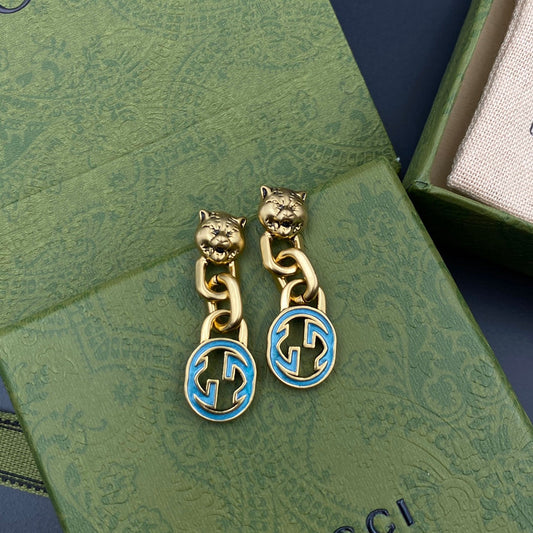 Double G Tiger Head Earrings