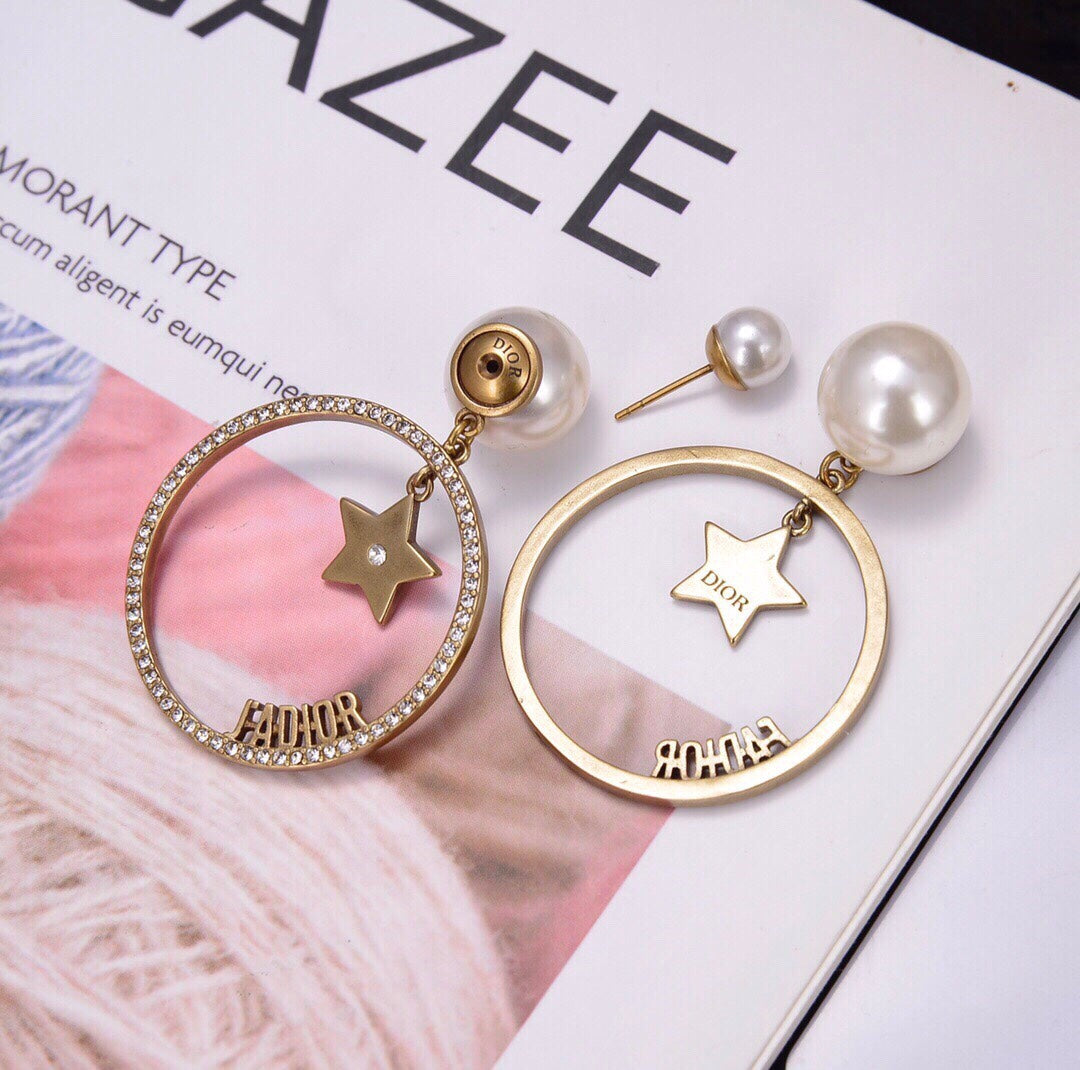 Big Circle Star Pearl Earrings