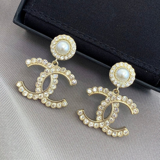 Double C Drop Pearl Earrings