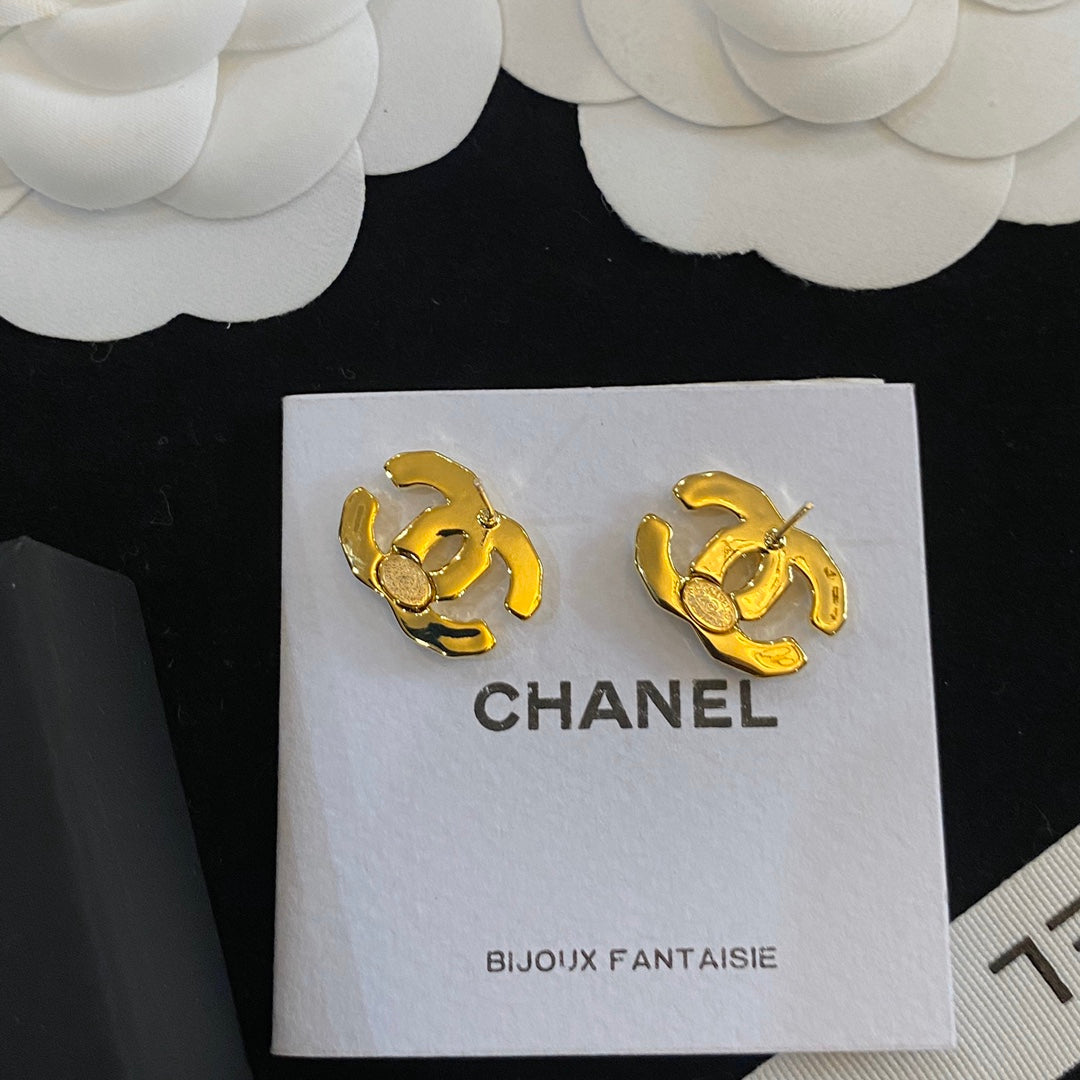 Gold Delicate Logo Stud Earrings