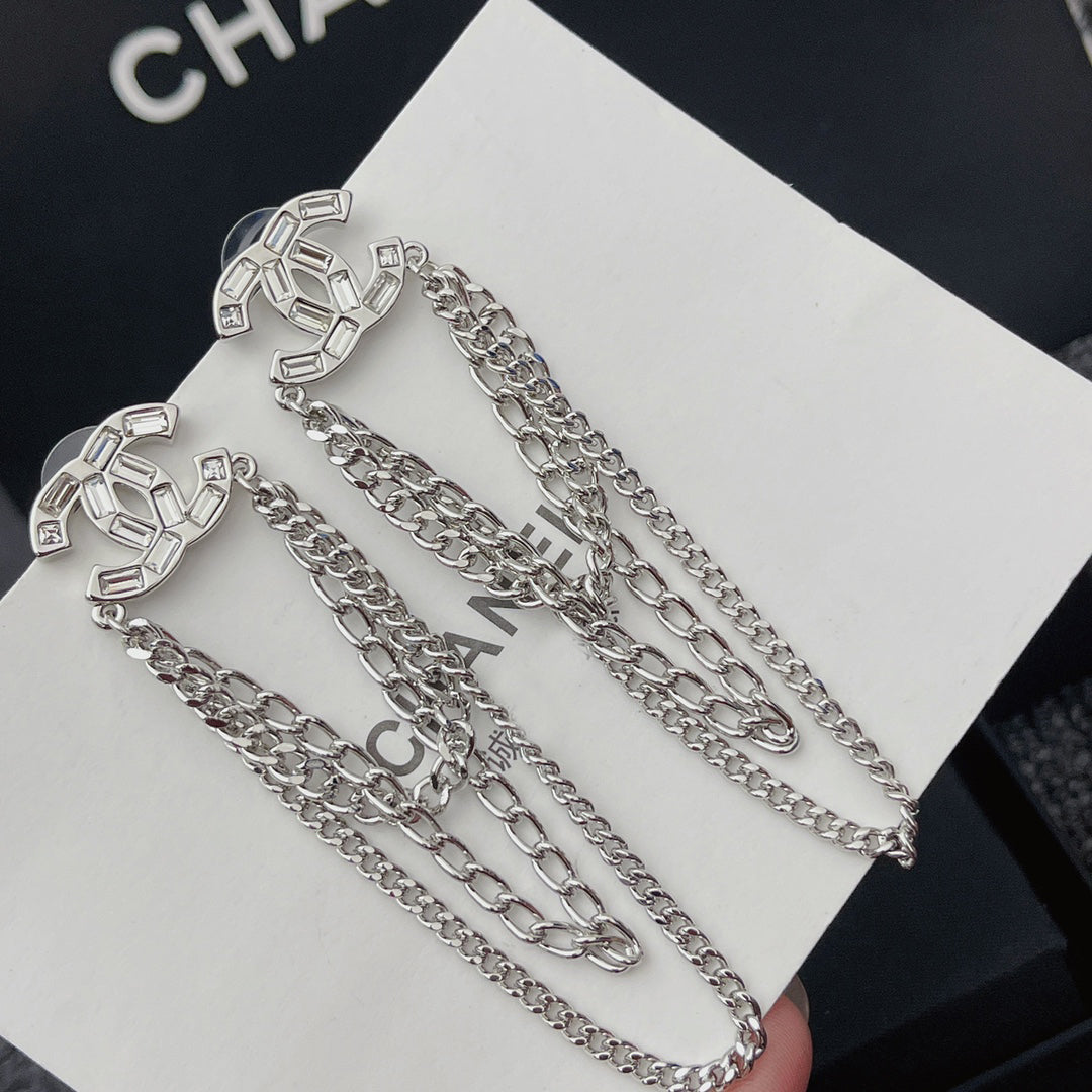 Crystal Diamond Chain Drop Earrings