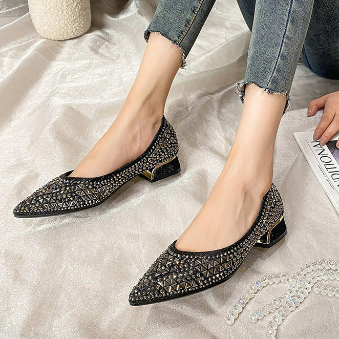 Low Heel Rhinestone Soft Sole Shoes