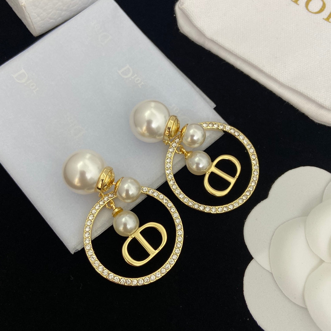 Versatile Pearl Diamond Hoop Drop Earrings