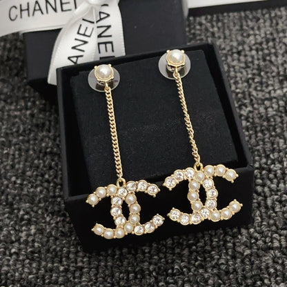 Diamond and Pearl Drop Earrings