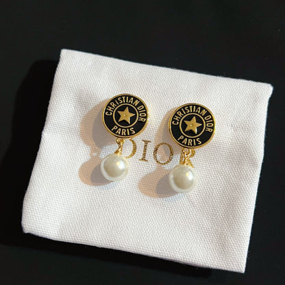 Star Round Pearl Drop Earrings