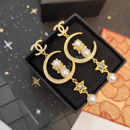 Cat Moon Star Dangling Earrings