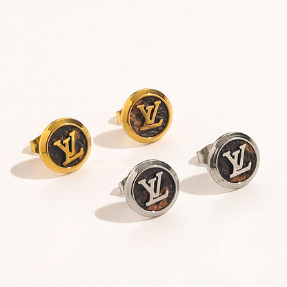 Monogram Leather Round Stud Earrings