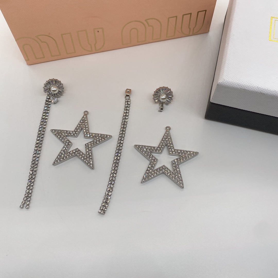 Crystal Diamond Star Tassel Earrings