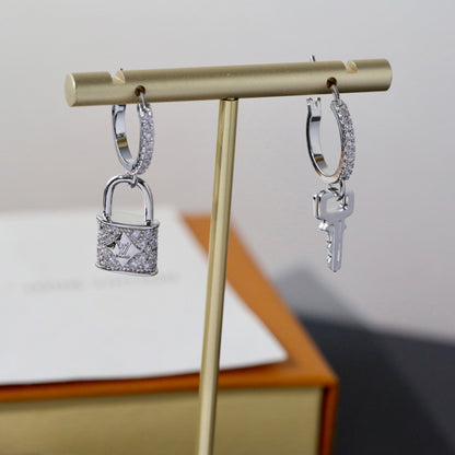 Sparkling Full Zircon Lock Key Earrings