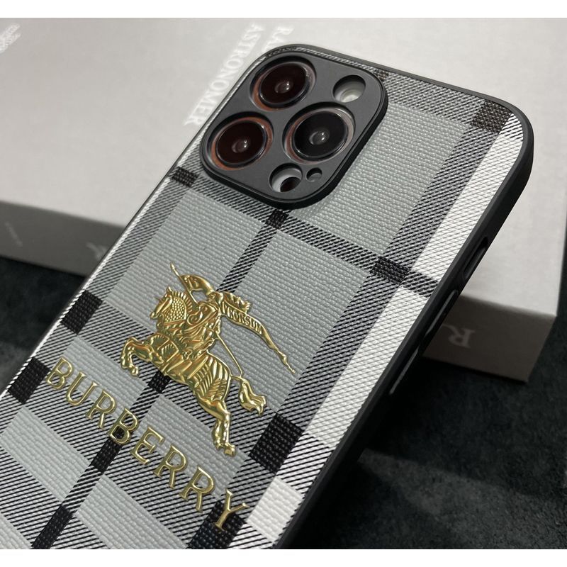 Metal Label Plaid Leather Case