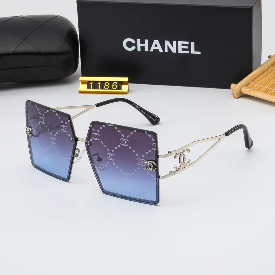 Retro Watermark Letter Metal Frame Sunglasses