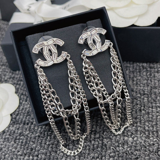 Crystal Diamond Chain Drop Earrings