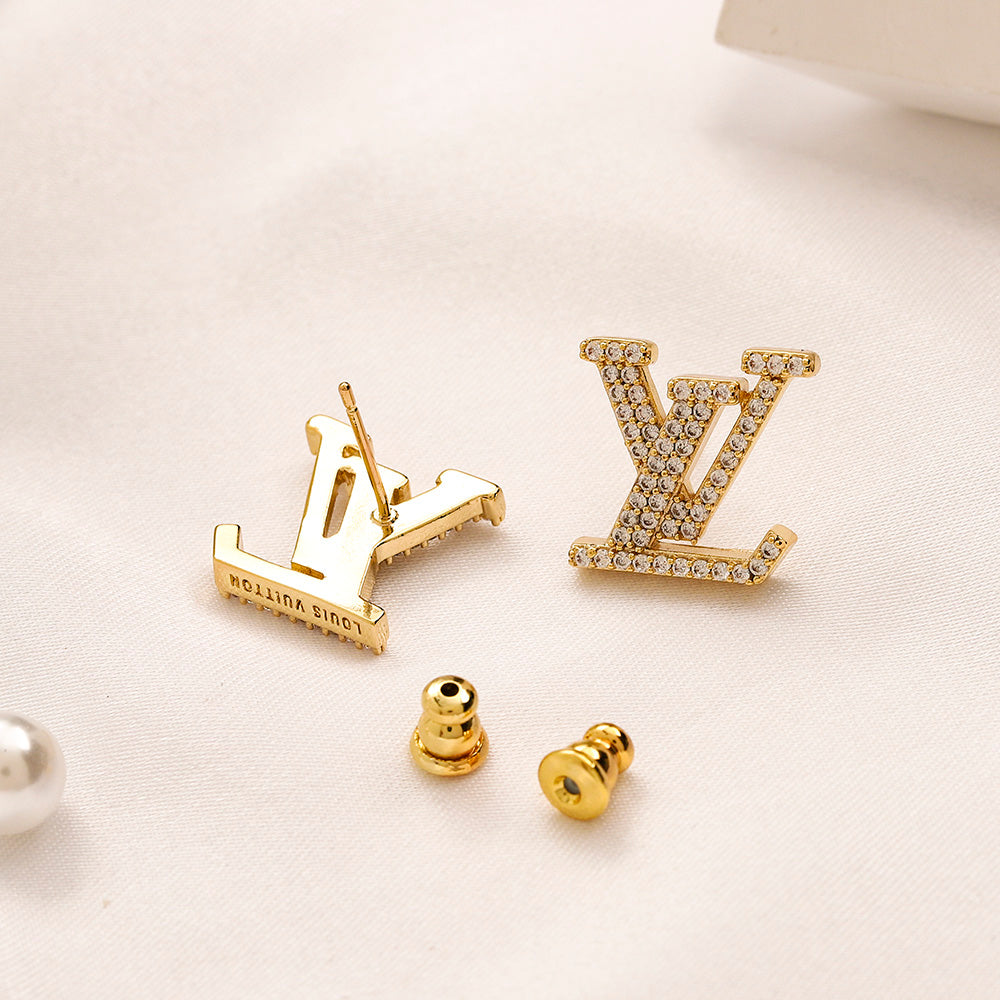 Trendy Full Zircon Logo Stud Earrings