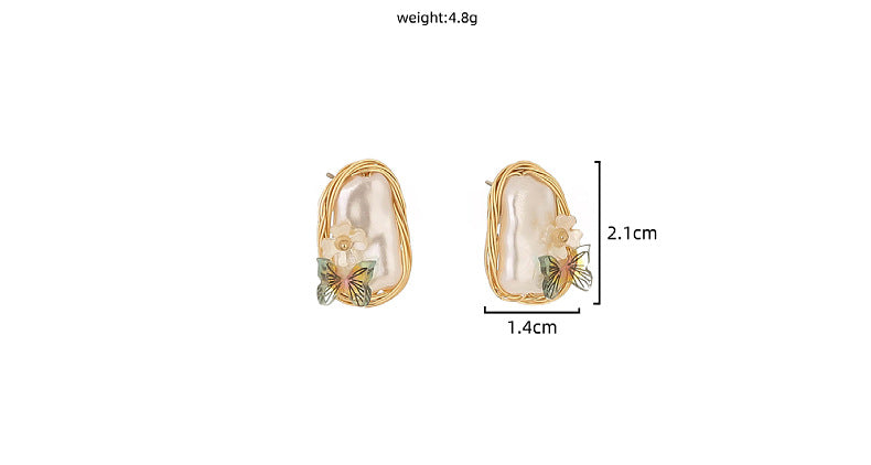 Elegant Hand-Wound Baroque Pearl Butterfly Stud Earrings