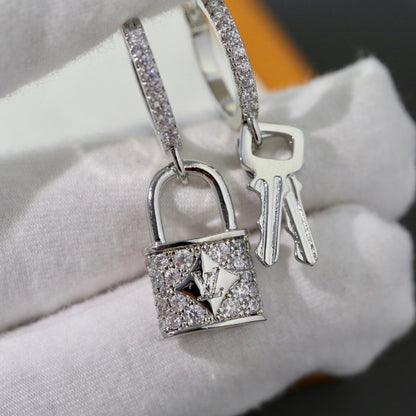 Sparkling Full Zircon Lock Key Earrings