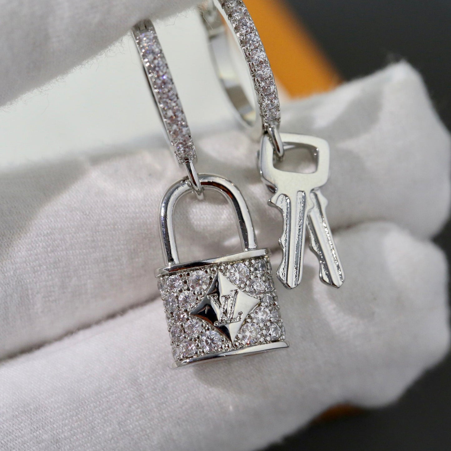 Sparkling Full Zircon Lock Key Earrings