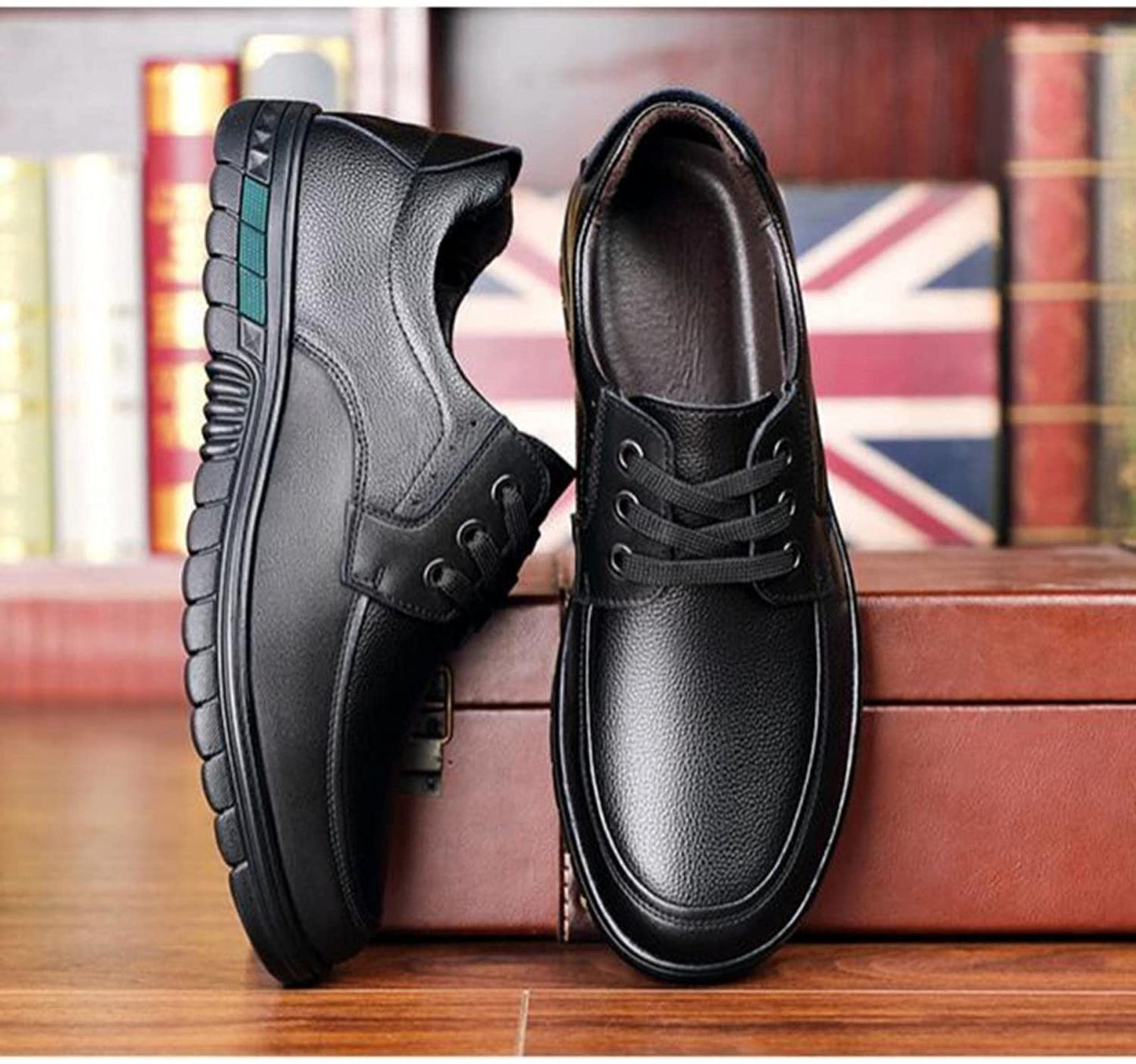 Men's Lace Ups Casual Leather Black Shoes Derbys Non-Slip Business Dress Shoes