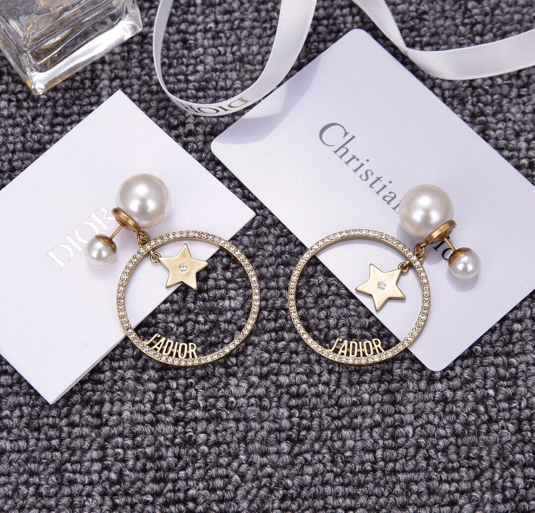 Big Circle Star Pearl Earrings