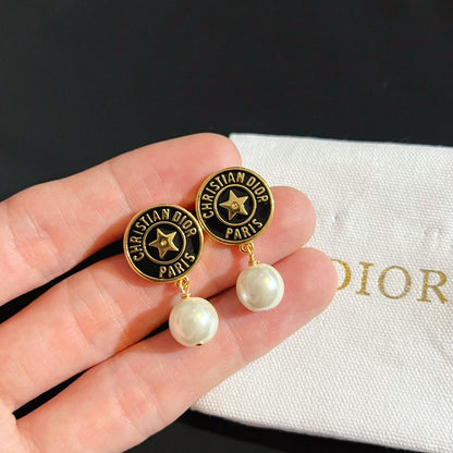 Star Round Pearl Drop Earrings