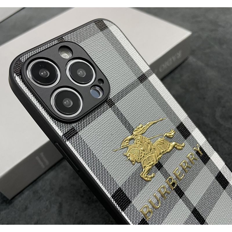 Metal Label Plaid Leather Case