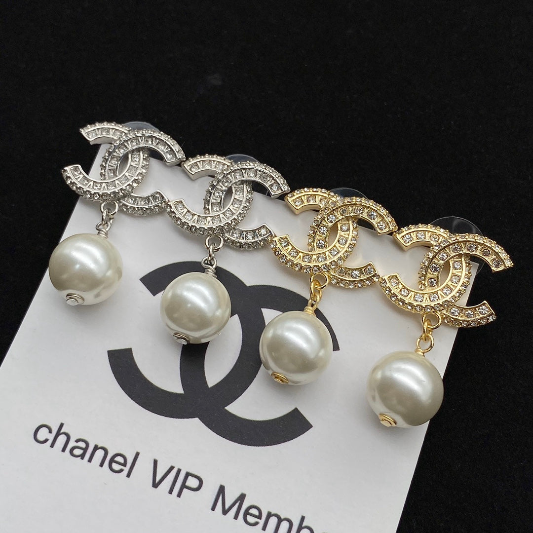 Double C Pearl Drop Earrings