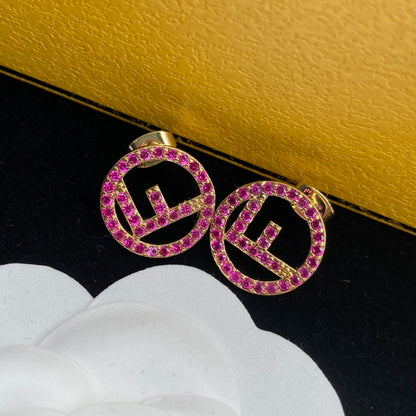 Pink Diamond F Letter Earrings