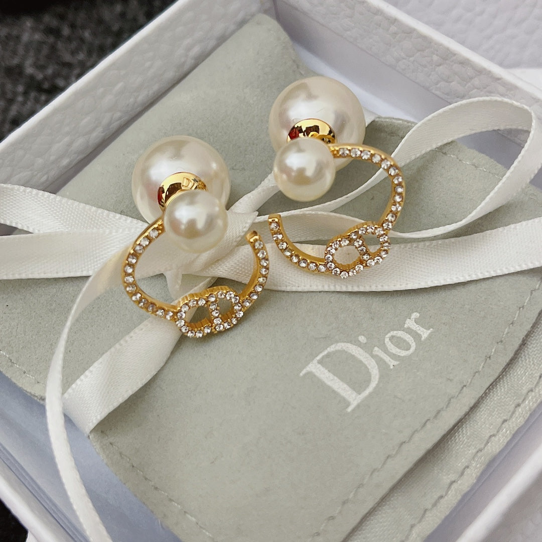 Versatile Diamond Letter Pearl Earrings