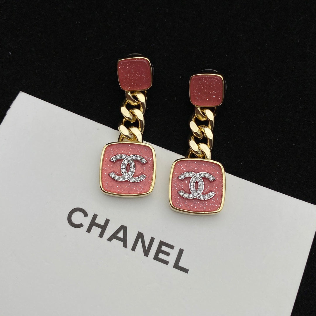 Sparkling Pink Enamel Earrings