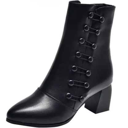 Women Warm Side Butto Leather Ankle Boots