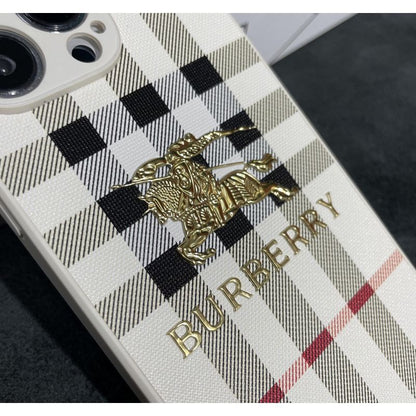 Metal Label Plaid Leather Case