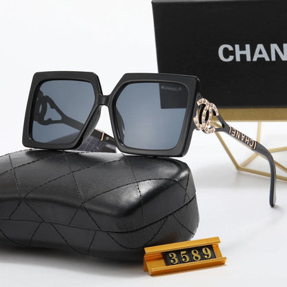 5-color fashionable CC square frame letter polarized sunglasses