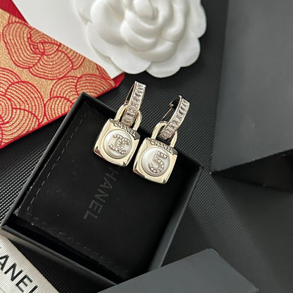 Diamond Lock Pendant Earrings