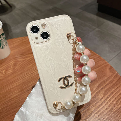 Pearl Chain Wristband Leather Case