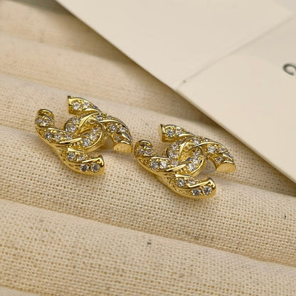 Sparkling Zircon Logo Stud Earrings