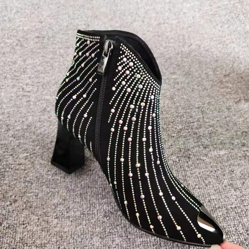 Women's rhinestone high heels side zipper fashion boots (Heel:7CM)