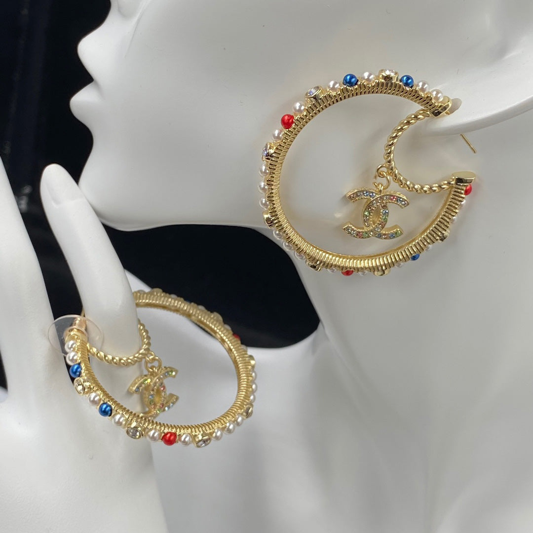 Colored Pearls Large Hoop Earrings