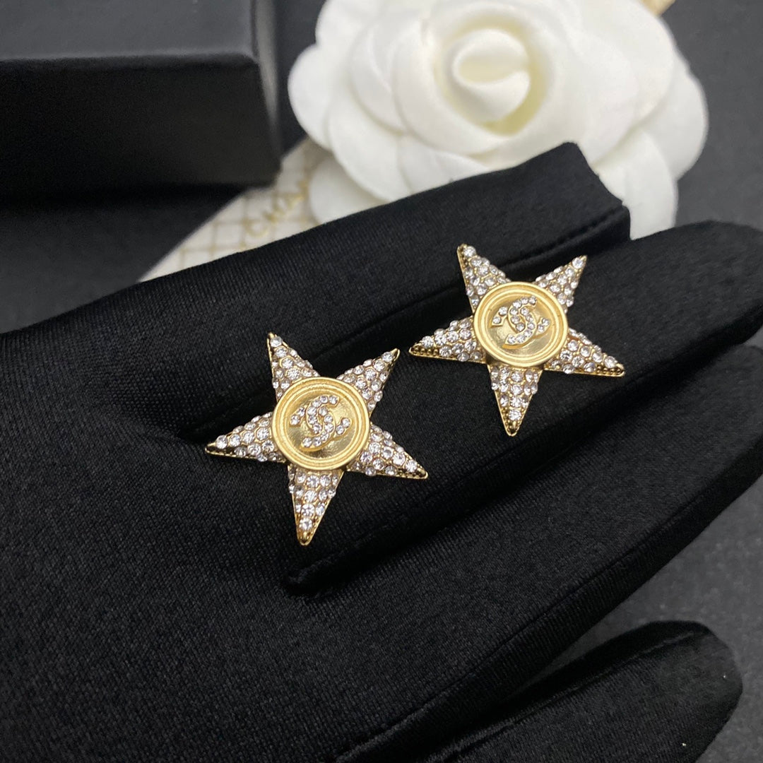 Sparkling Zircon Star Stud Earrings