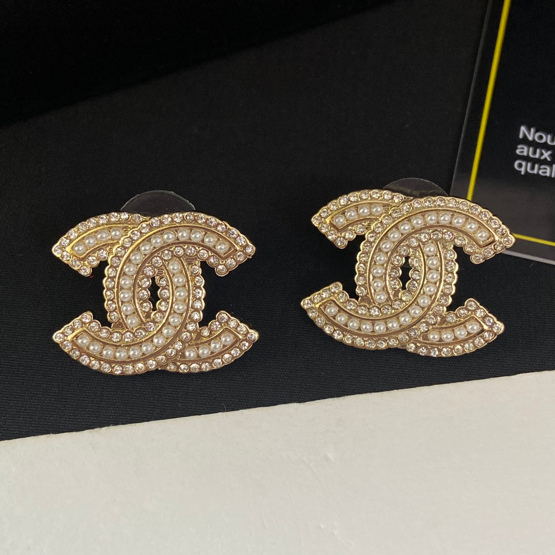 Pearl Diamond Letter Stud Earrings