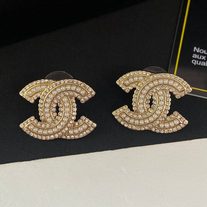 Pearl Diamond Letter Stud Earrings