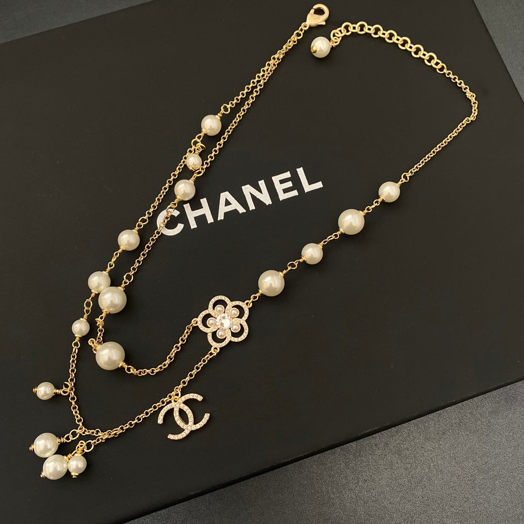 Camellia Pearl Double Layer Necklace