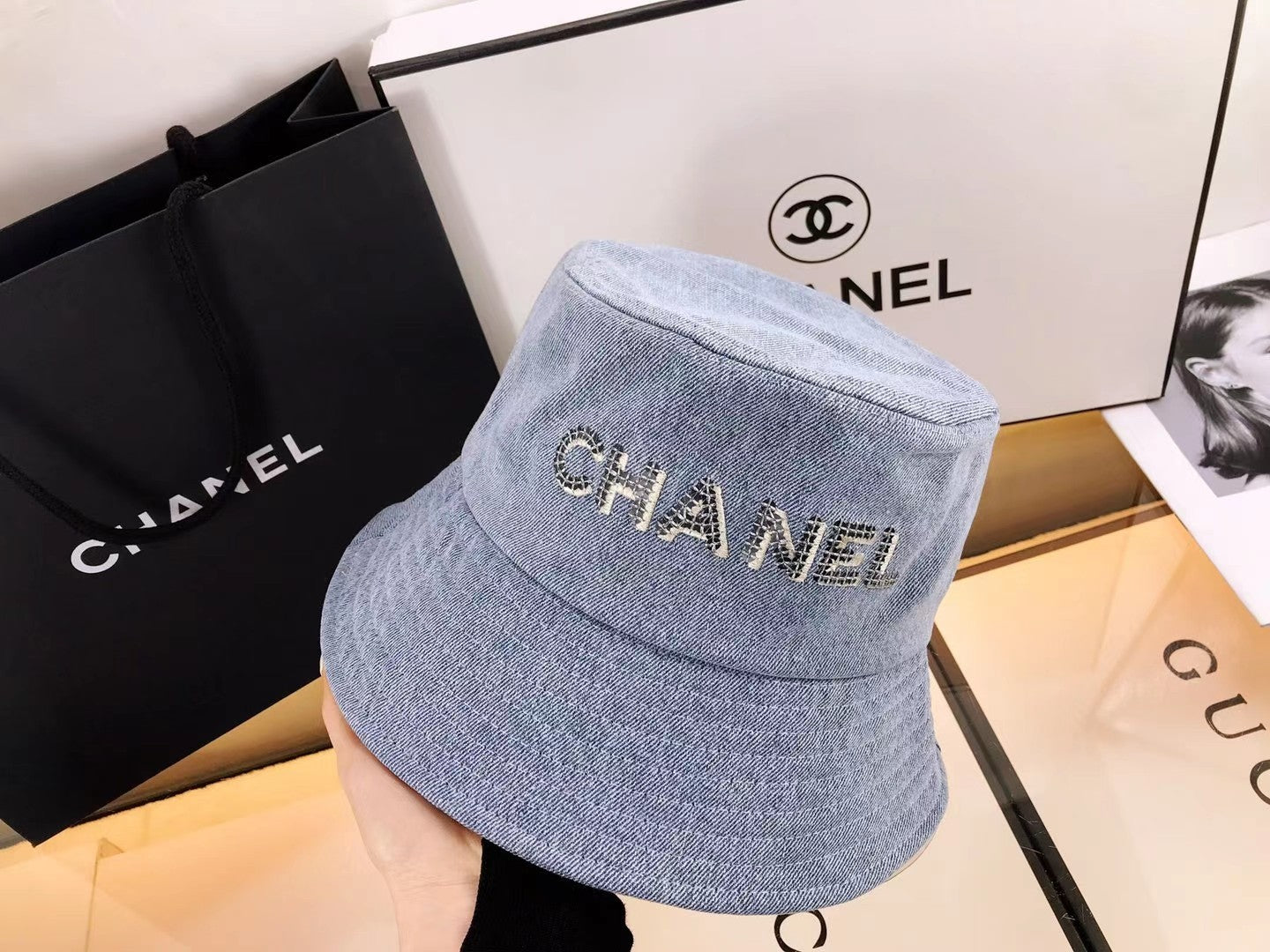 Diamond Logo Denim Bucket Hat