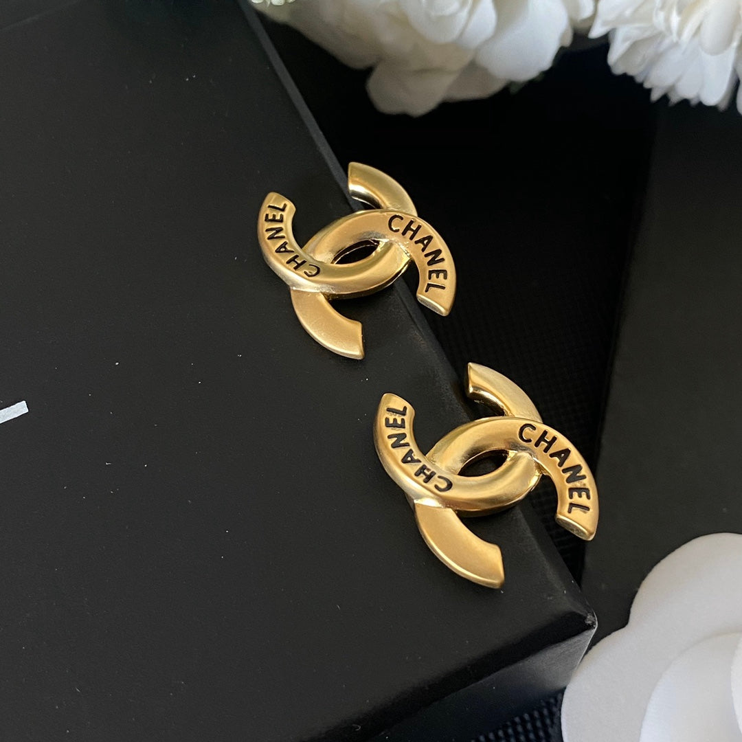 Vintage Gold Letter Stud Earrings