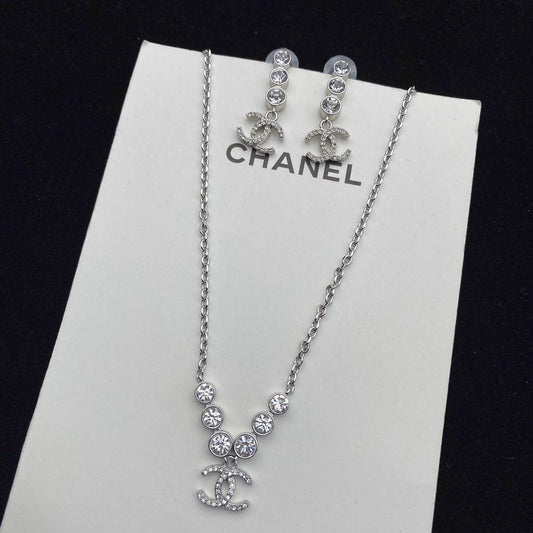 Crystal Diamond Earrings Necklace Set