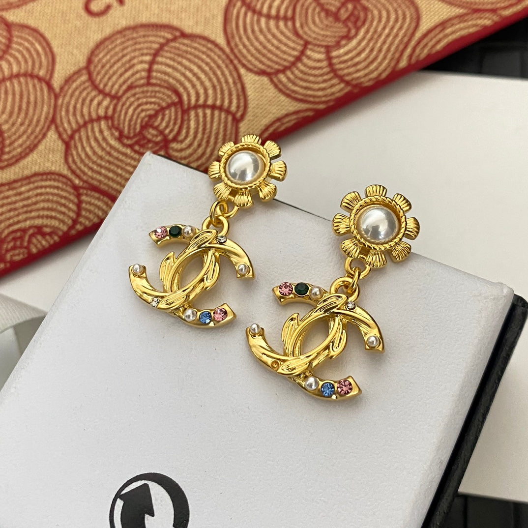 Trendy Gold Floral Earrings