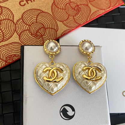 Plated Heart Drop Pearl Earrings