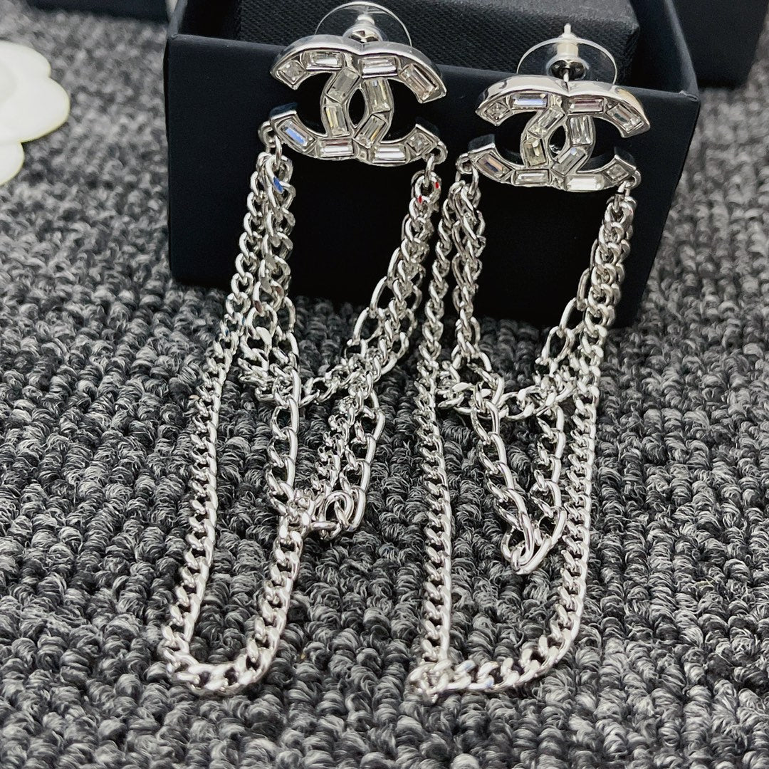 Crystal Diamond Chain Drop Earrings