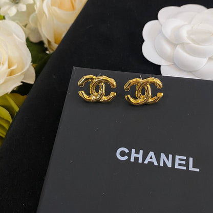 Gold Delicate Logo Stud Earrings