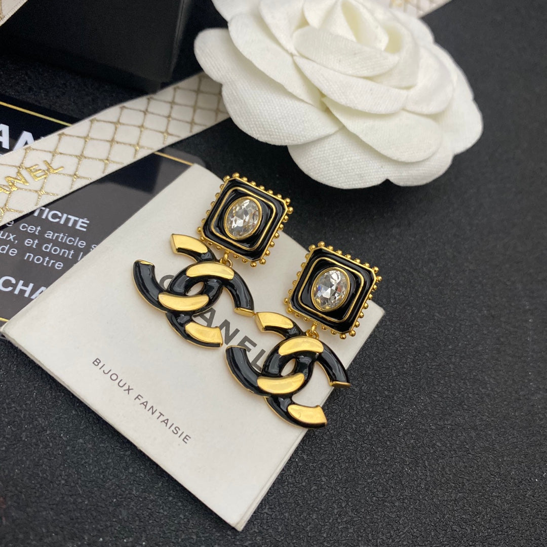 Vintage Diamond Logo Drop Earrings