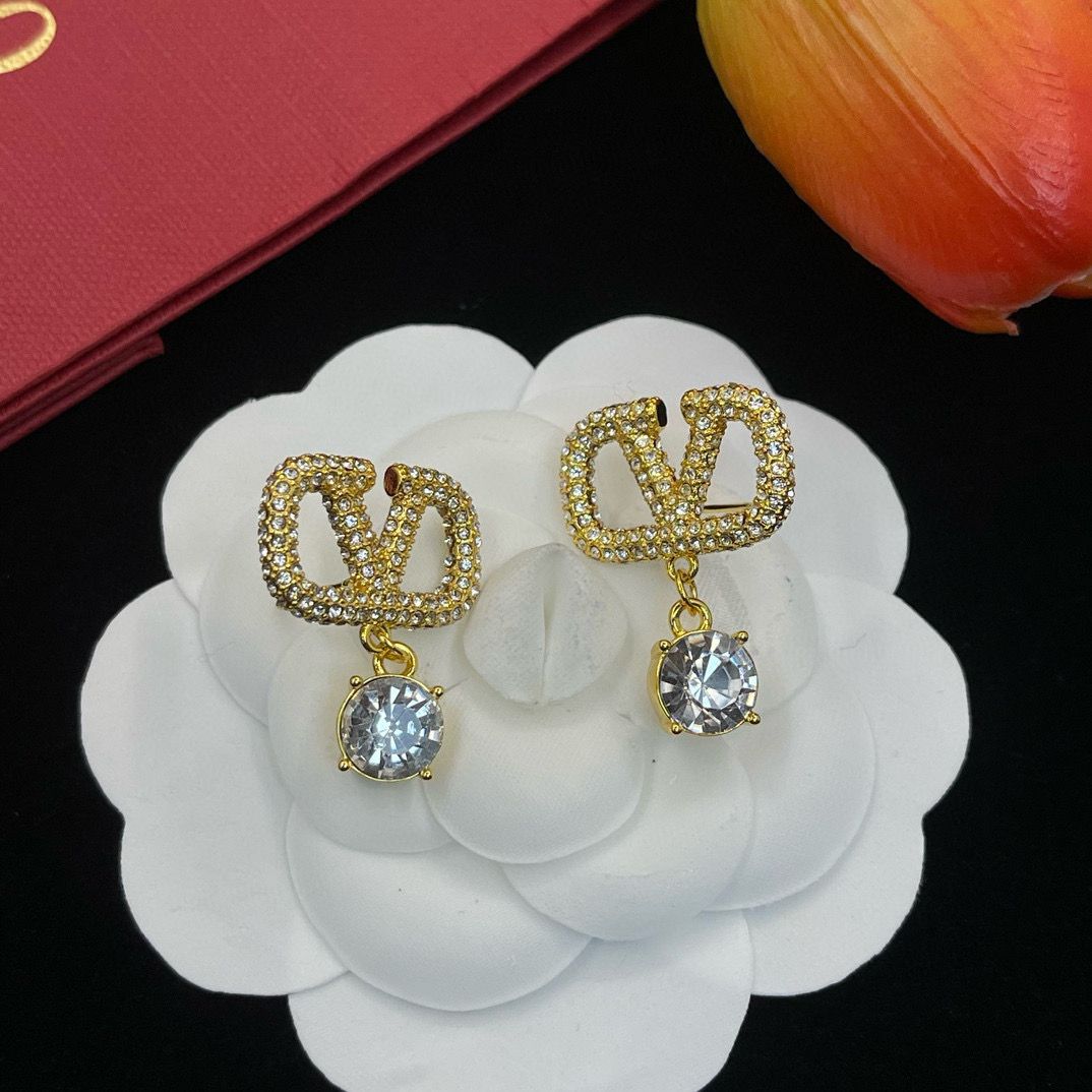 Full Diamond V Letter Earrings